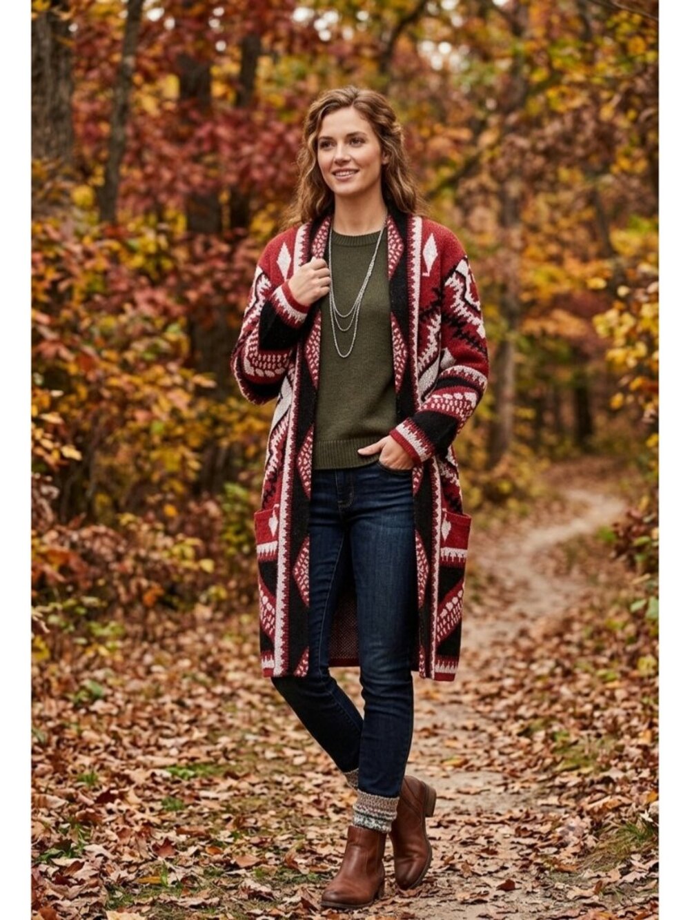 Bibi Southwestern Chunky Duster Cardigan Red Size XL Western Boho Rodeo Preppy